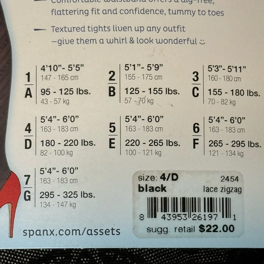 Spanx Assets Red Hot Label Textured Lace Zigzag Tights Black Size 4/D NWT Smooth